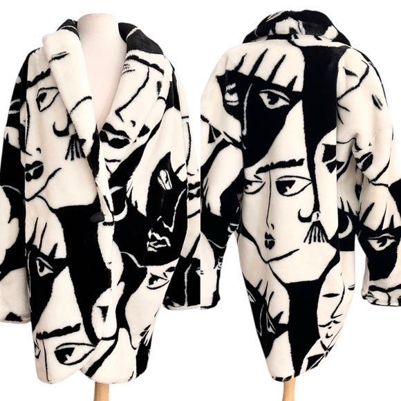 Vintage Donnybrook Faux Fur Coat Jacket Car Coat Faces Oversized L Large - Picture 1 of 12